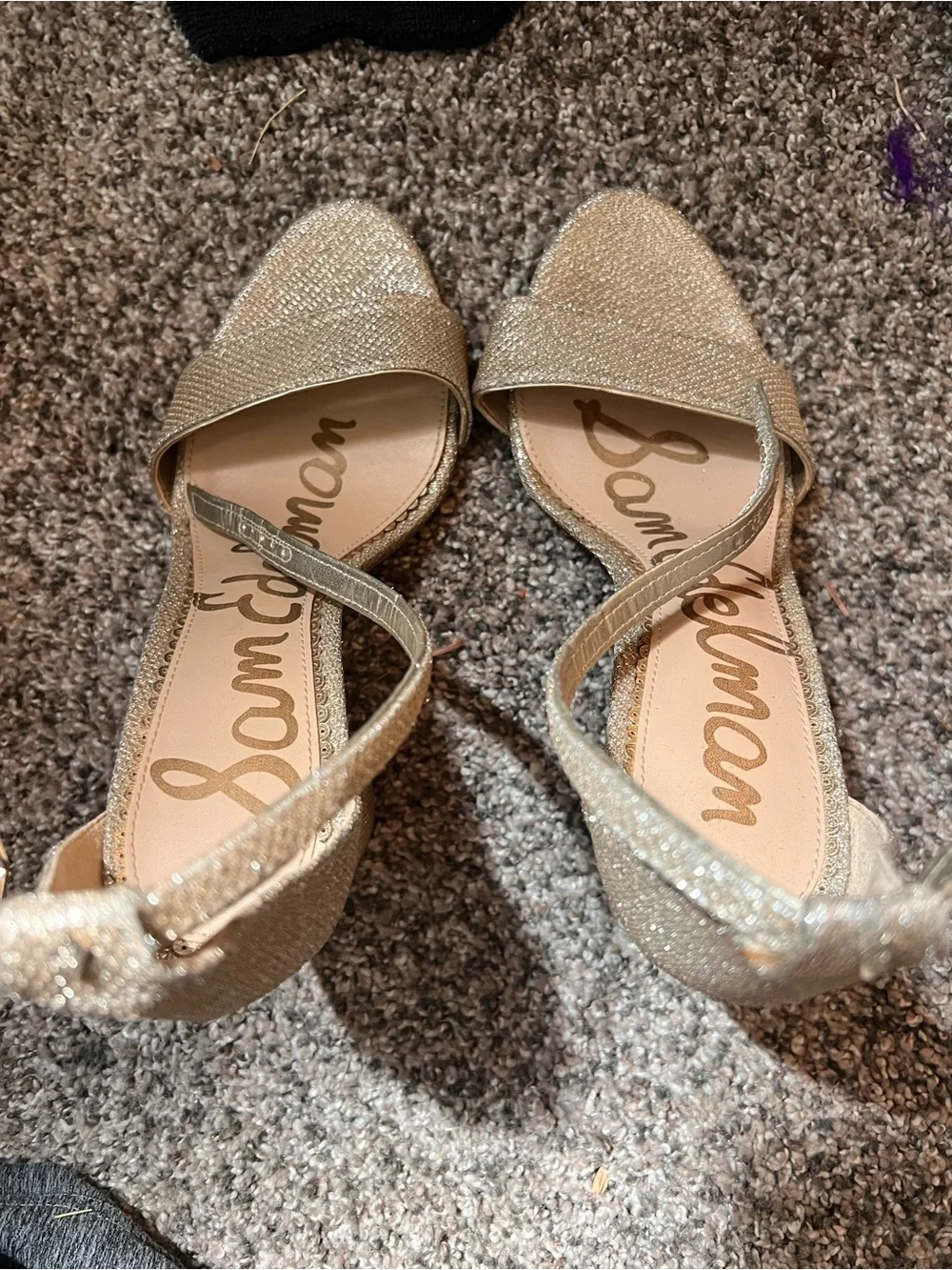 Sam Edelman Gold Glitter Cross-Strap Flat Sandals